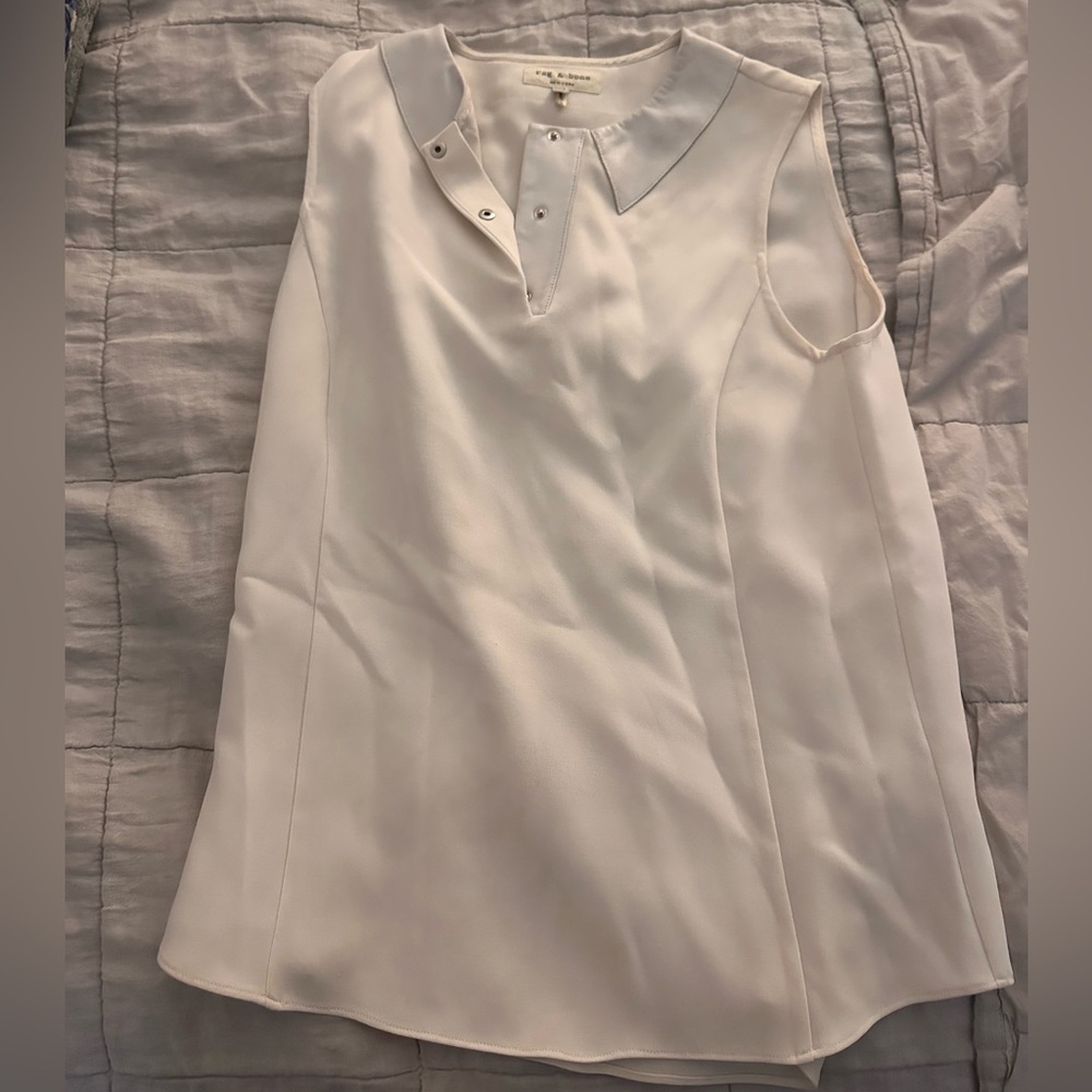 Rag & Bone Sleeveless White Shell Top w/Leather Details